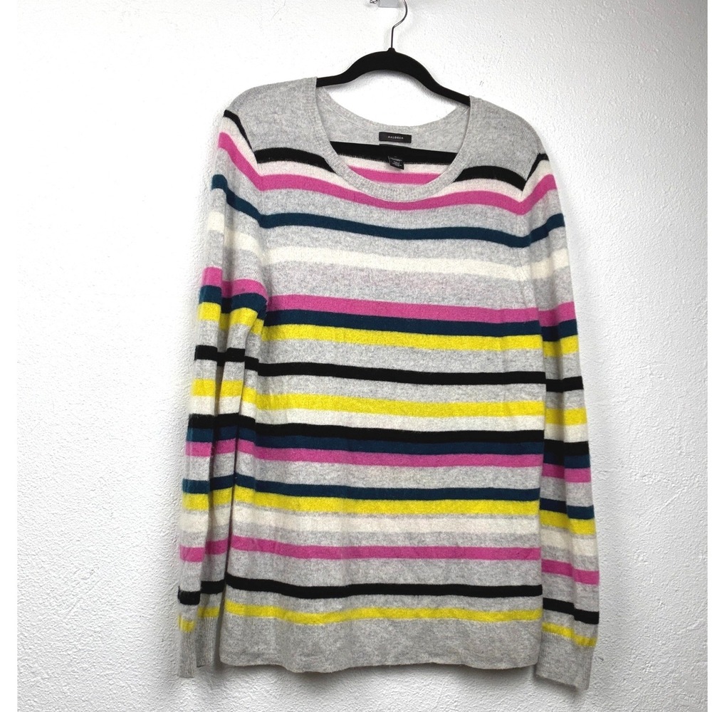Halogen Gray Striped Cashmere Sweater - XL - Crew Neck Colorful Preppy Classic